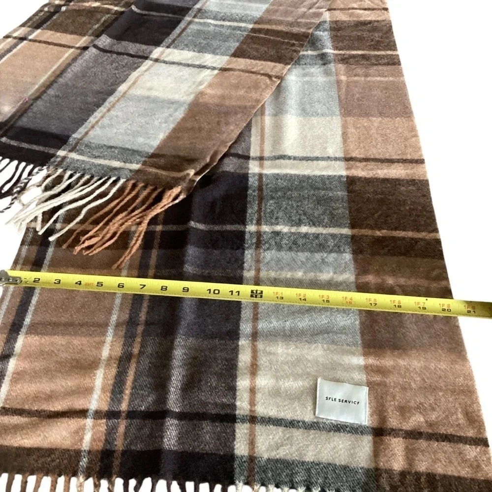 Self Service Plaid Woolen Scarf Shawl Wrap Brown Earth Tones New